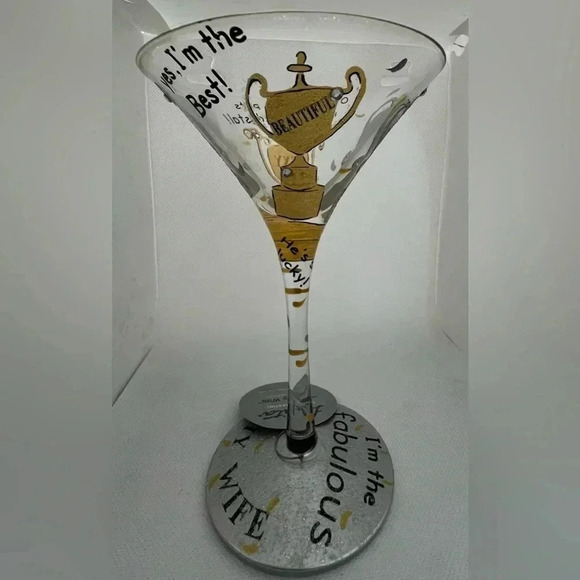 Santa Barbara Design Studio | Lolita “Trophy Wife” hand painted martini glass - Picture 4 of 16